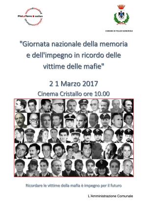 Giornata nazionale della memoria e dell'impegno in ricorda delle vittime delle mafie